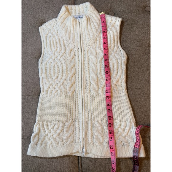 WHBM Ivory Cable Knit Fisherman Sweater Vest Full Zip Small Layering Apres Ski - Picture 9 of 11